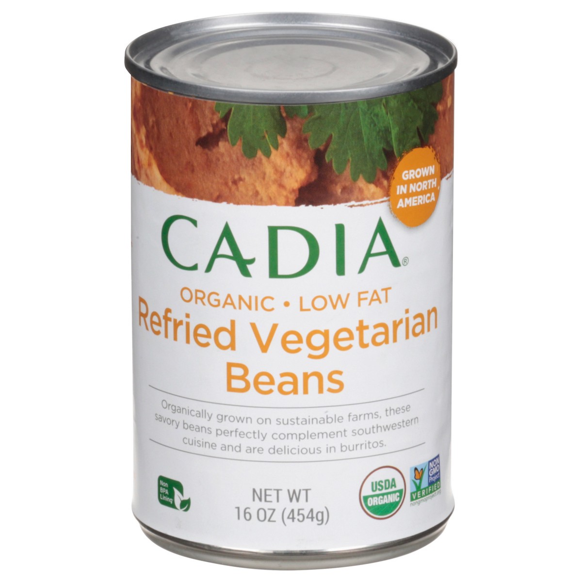 slide 1 of 9, Cadia Beans, Organic, Low Fat, Refried Vegetarian 16 Oz, 16 oz