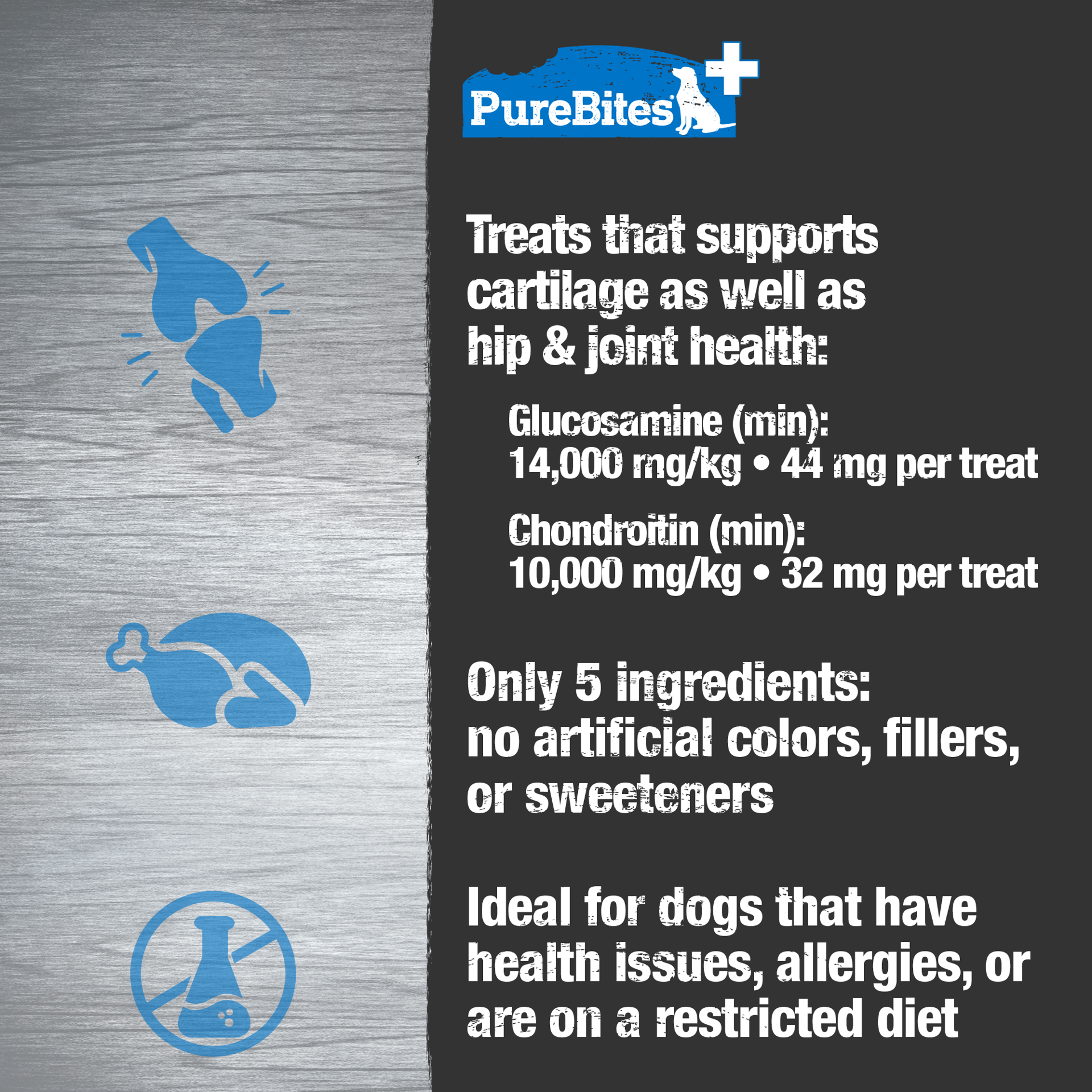 slide 5 of 5, PureBites+ Freeze Dried Dog Treat 3.0oz | Hip & Joint | 5 Ingredients | Made in USA, 85 g