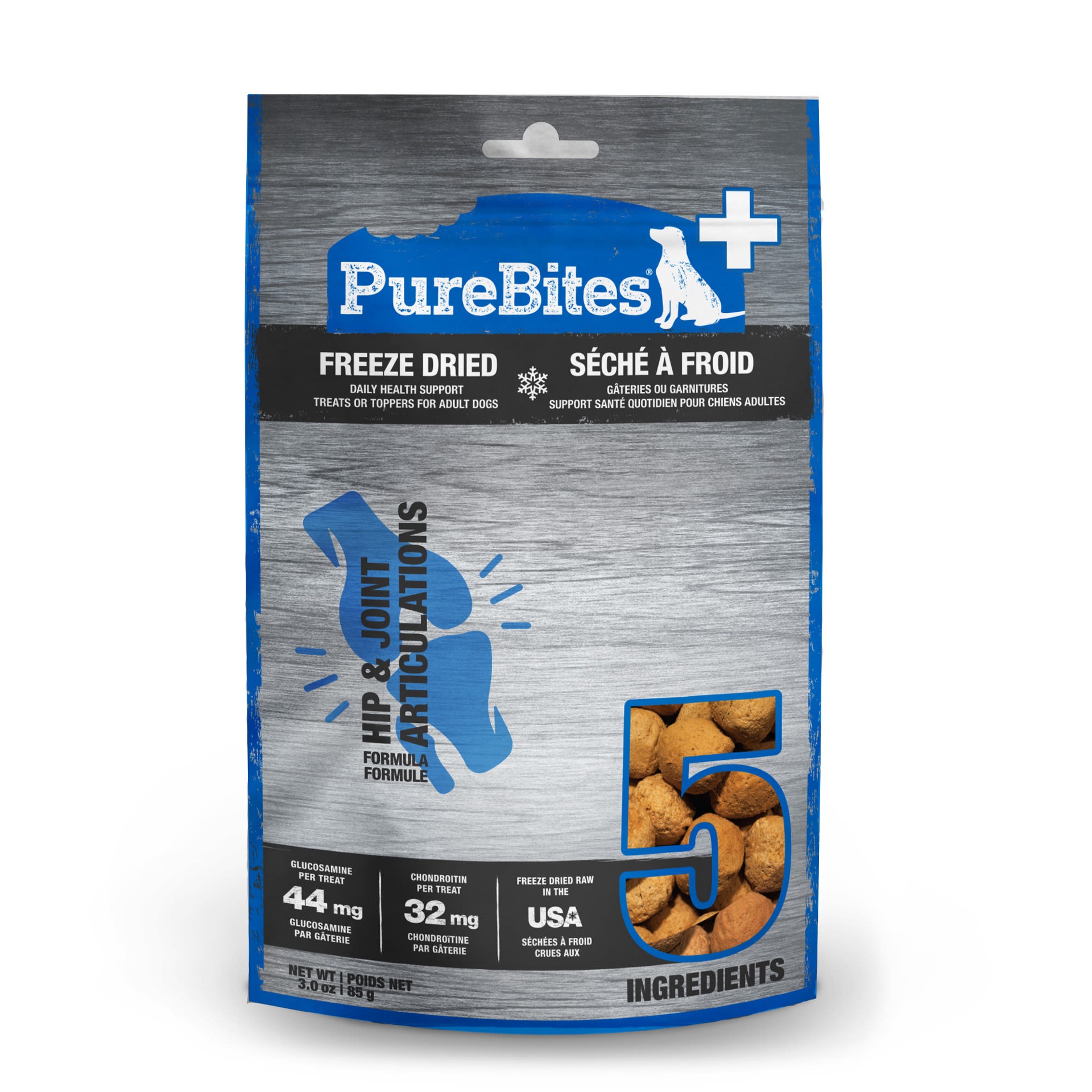 slide 1 of 5, PureBites+ Freeze Dried Dog Treat 3.0oz | Hip & Joint | 5 Ingredients | Made in USA, 85 g