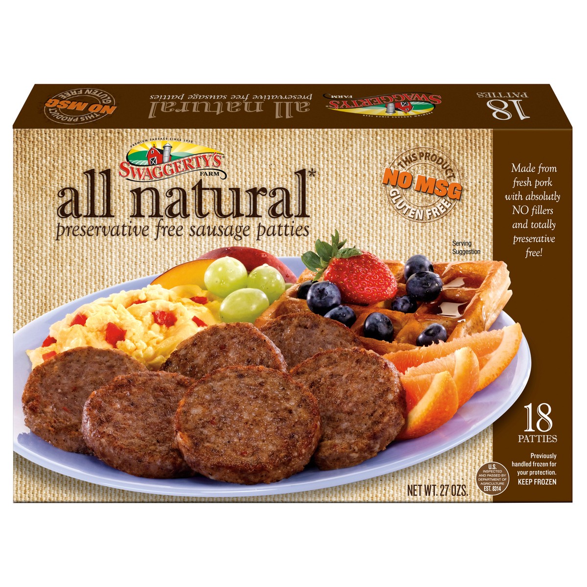slide 1 of 1, Swaggerty's Farm All Natural Mild Sausage Patties, 18 ct; 1.5 oz