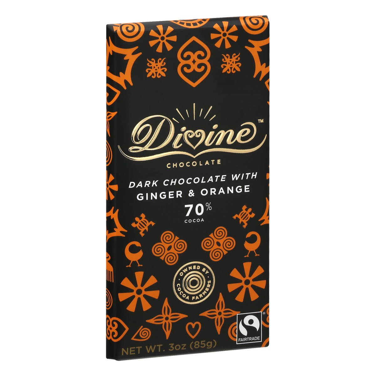 slide 9 of 10, Divinechoc 70% Dark Chocolate Bar With Ginger & Orange, 3 oz