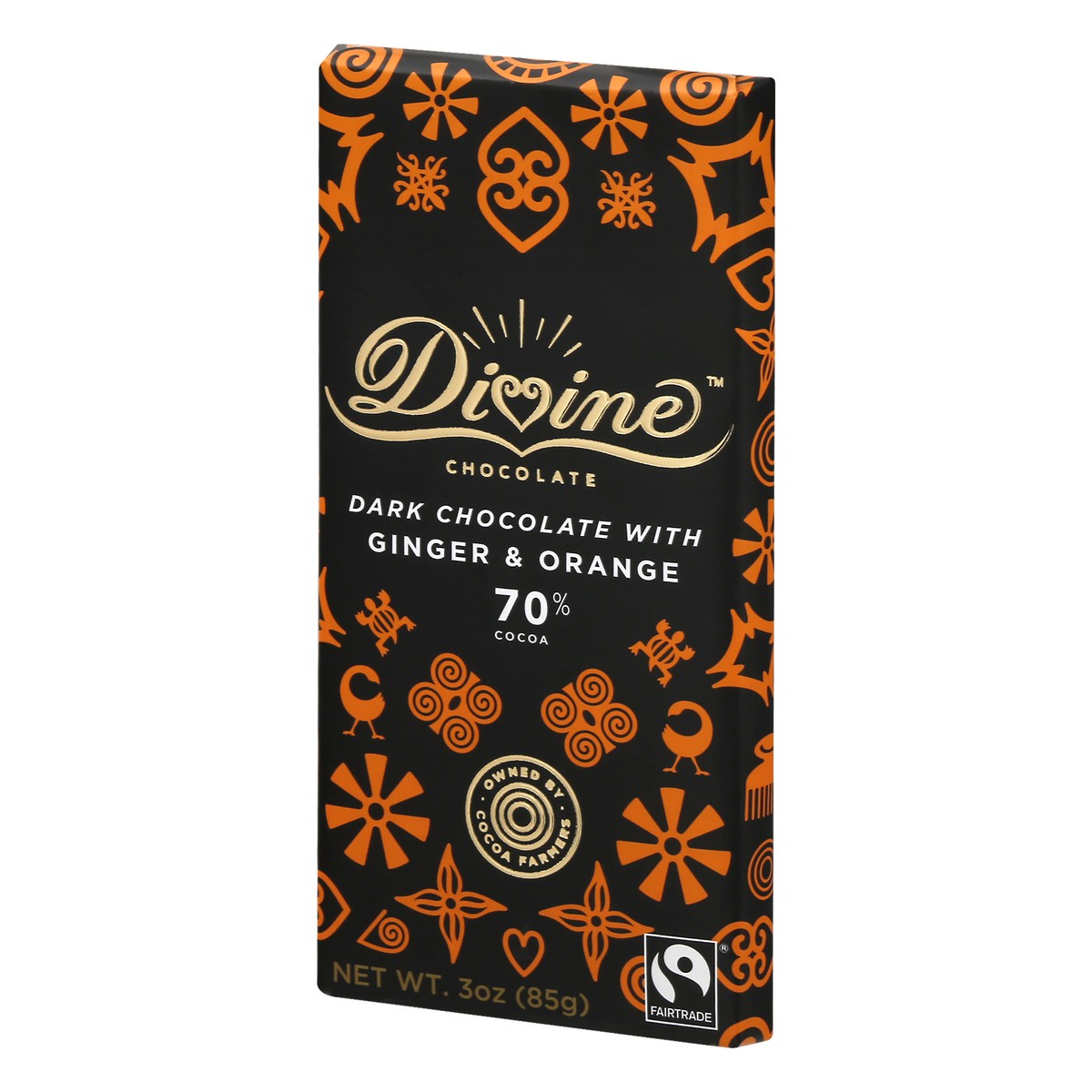 slide 7 of 10, Divinechoc 70% Dark Chocolate Bar With Ginger & Orange, 3 oz