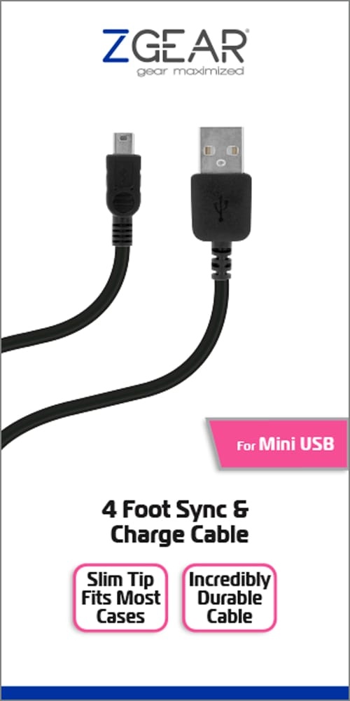 slide 1 of 1, Mobile Market Usb-To-Mini Usb Sync And Charge Cable, 4 ft