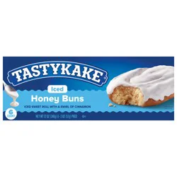 Tastykake Iced Honey Buns, Individually Wrapped Iced Pastry Snacks, 6 Count
