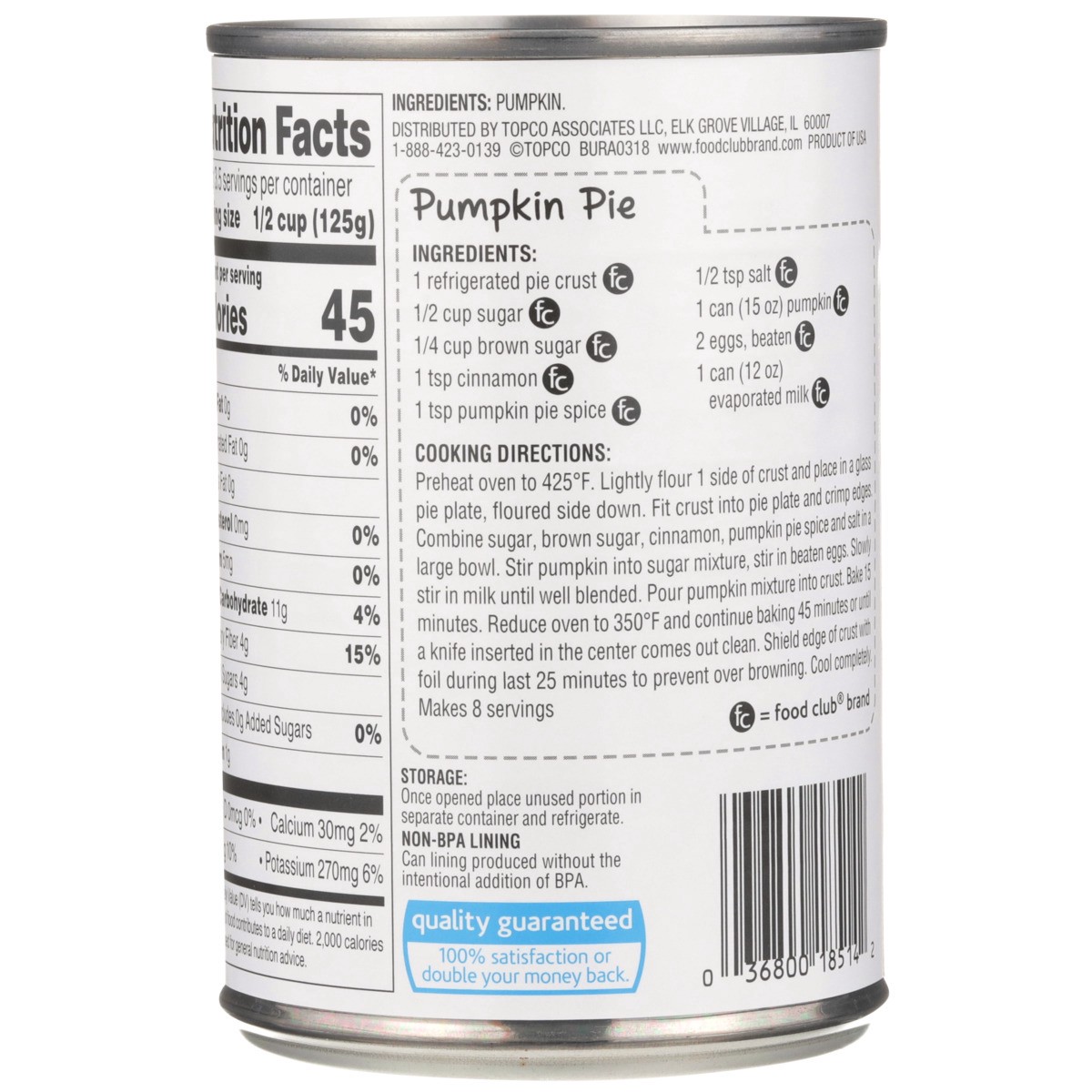 slide 2 of 9, Food Club Canned Pumpkin, 15 oz