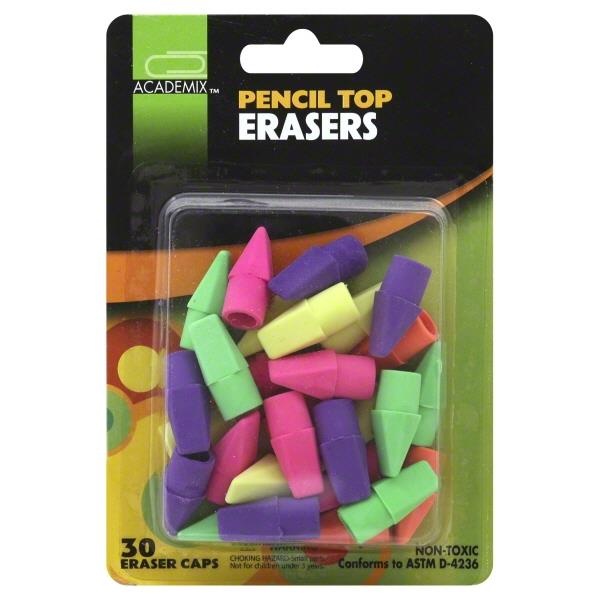 slide 1 of 1, Academix Pencil Top Erasers Peg, 30 ct