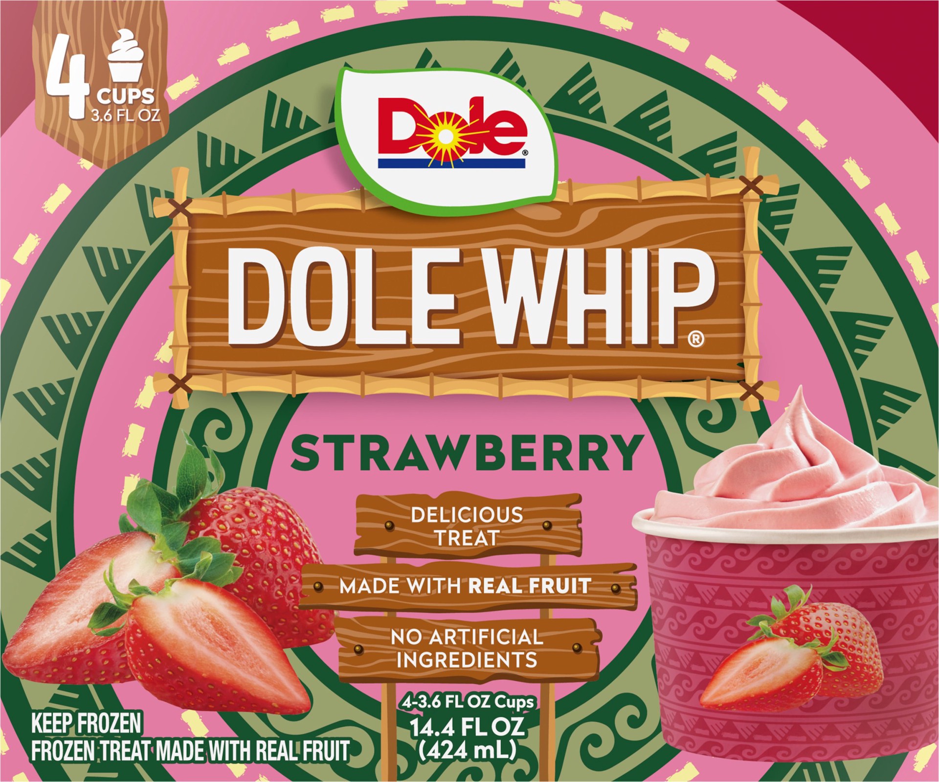 slide 1 of 9, Dole Whip Strawberry Frozen Treat 4 - 3.6 fl oz Cups, 1 ct