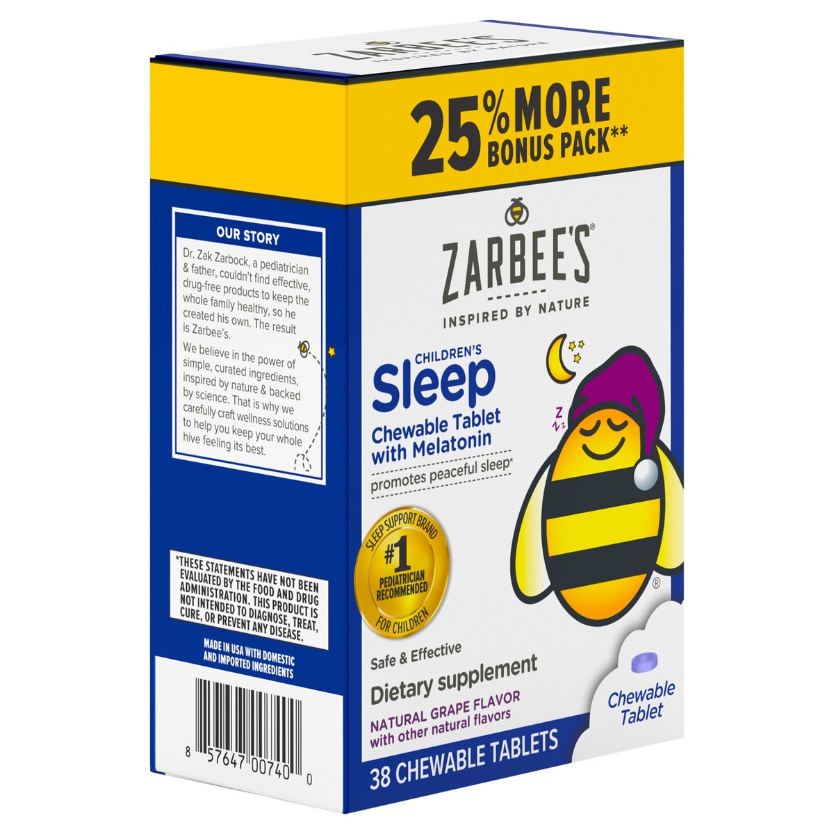 slide 2 of 7, Zarbee's Naturals Zarbee''s Children's Sleep with Melatonin Chewables, Drug-Free, Natural Grape 38ct, 25% More Bonus Pk, 38 ct