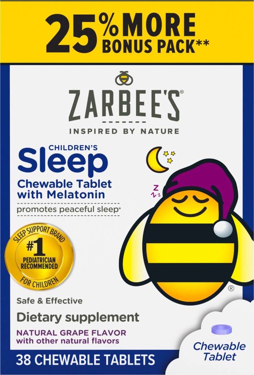 slide 5 of 7, Zarbee's Naturals Zarbee''s Children's Sleep with Melatonin Chewables, Drug-Free, Natural Grape 38ct, 25% More Bonus Pk, 38 ct