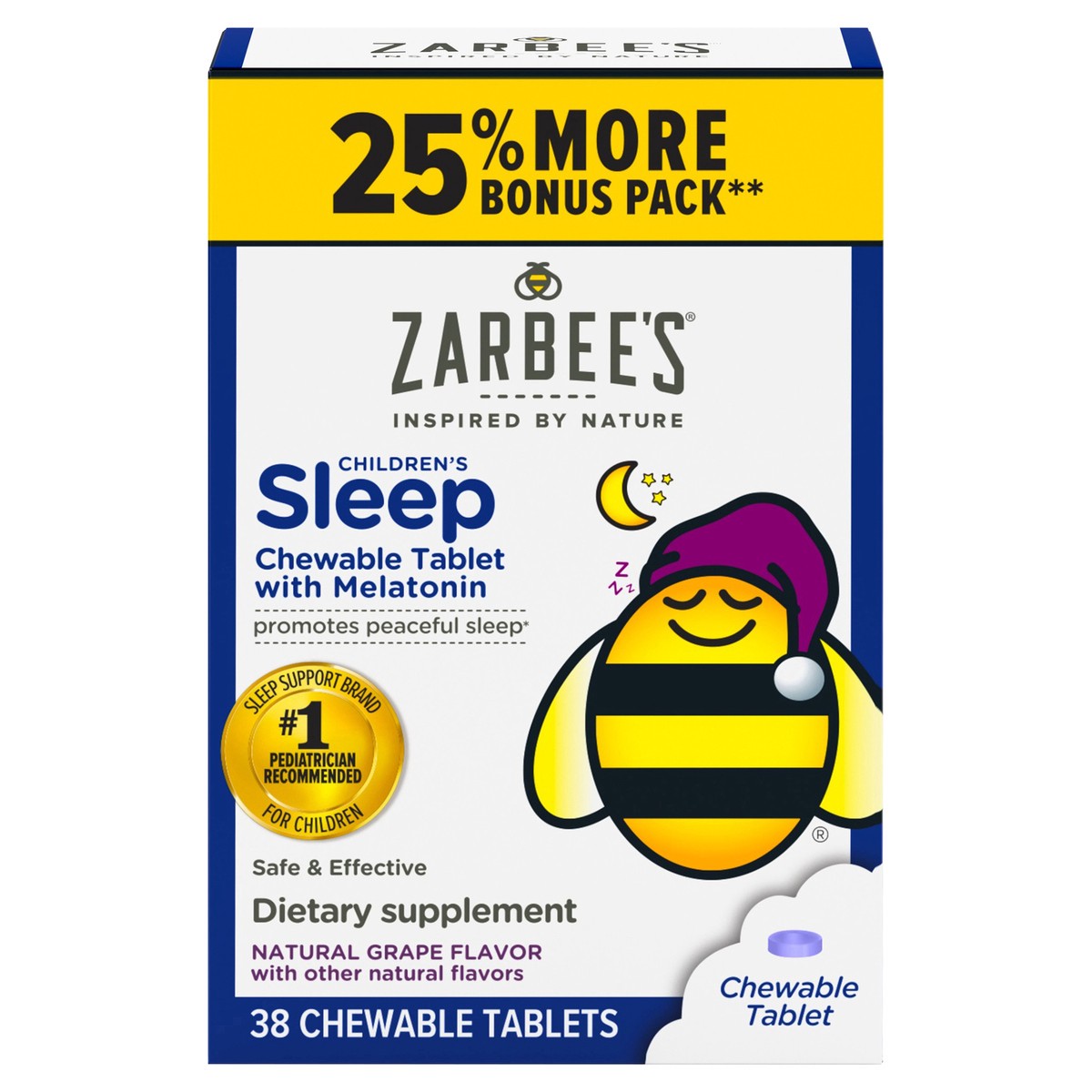 slide 1 of 7, Zarbee's Naturals Zarbee''s Children's Sleep with Melatonin Chewables, Drug-Free, Natural Grape 38ct, 25% More Bonus Pk, 38 ct