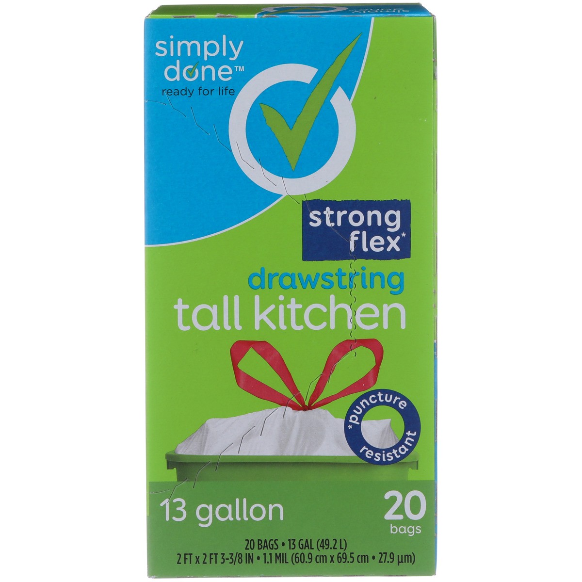 slide 4 of 10, Simply Done Strong Flex Drawstring Tall Kitchen Bags, 13 gal