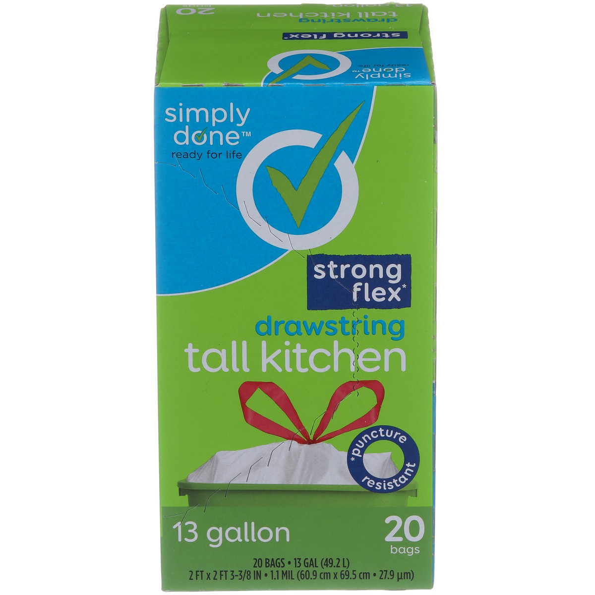 slide 1 of 10, Simply Done Strong Flex Drawstring Tall Kitchen Bags, 13 gal