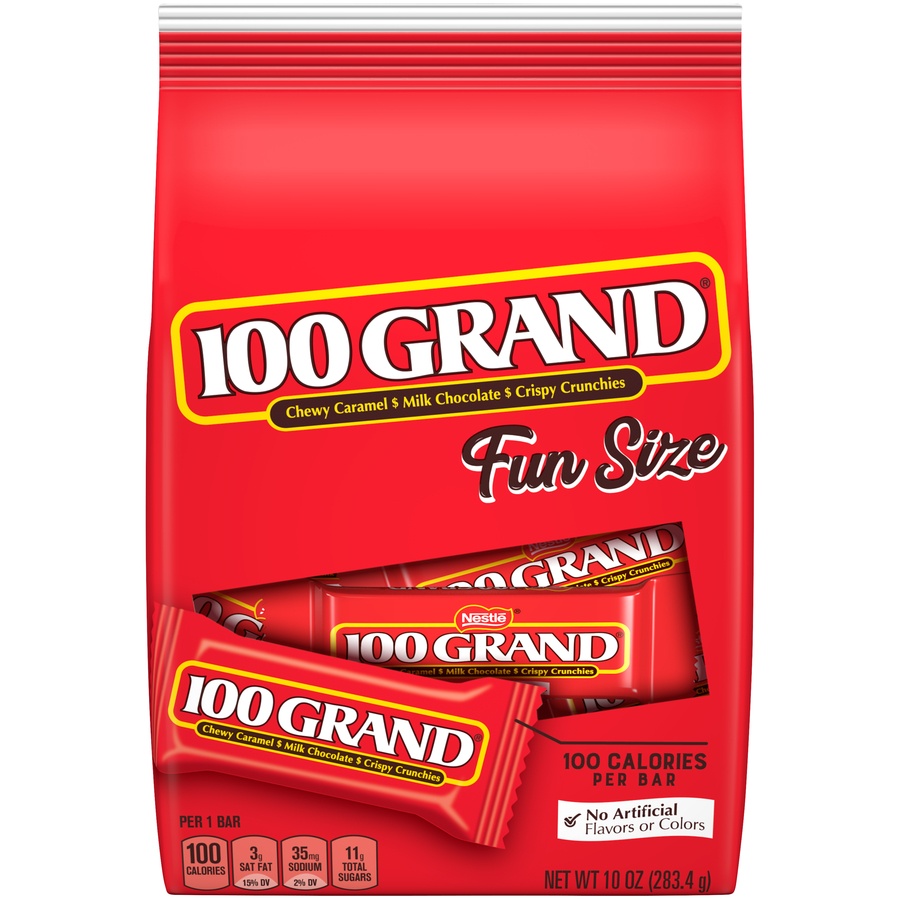 slide 1 of 8, 100 Grand Bar, Milk Chocolate, Fun Size, 10 oz