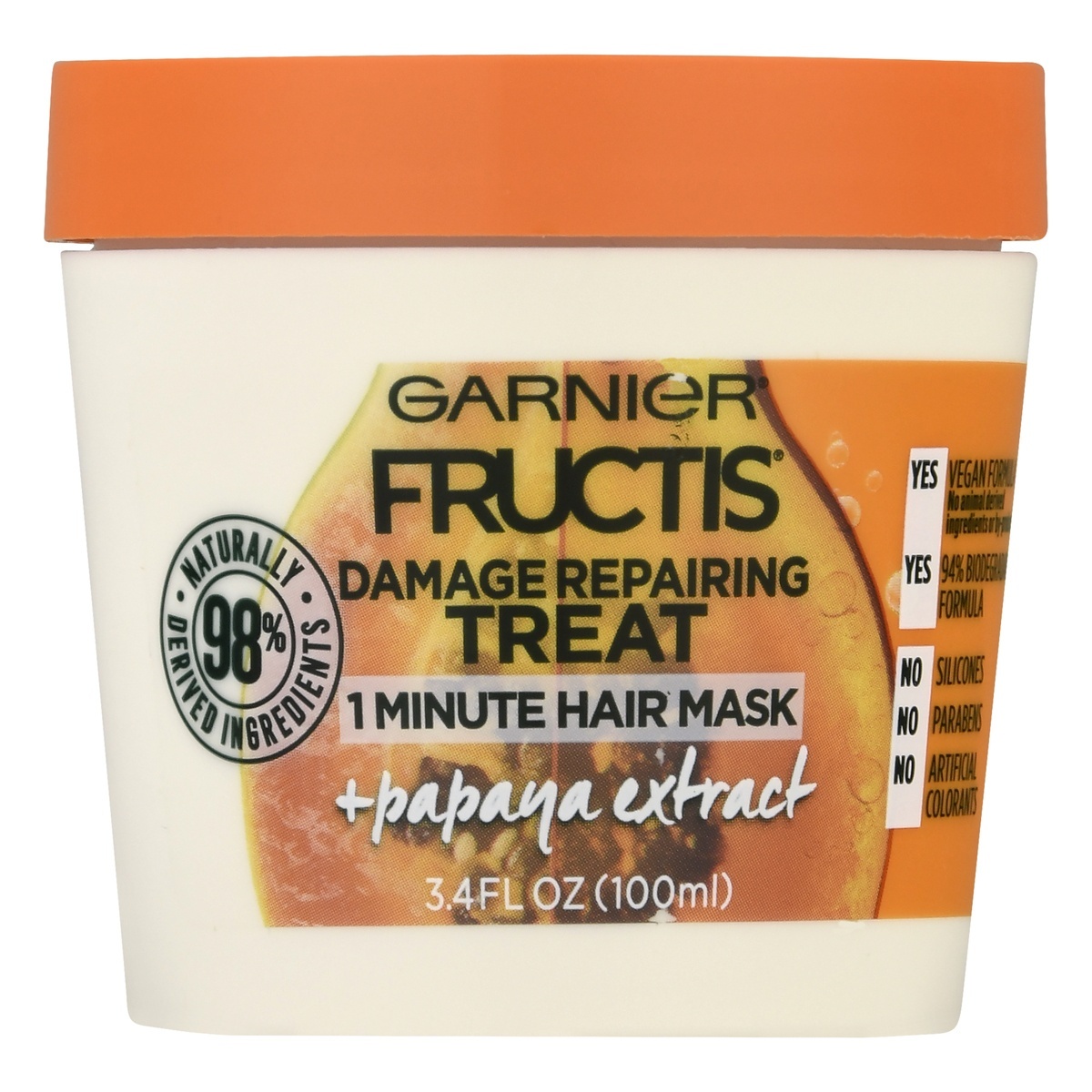 slide 1 of 9, Garnier Damage Repairing Treat Papaya Extract Hair Mask, 3.4 fl oz