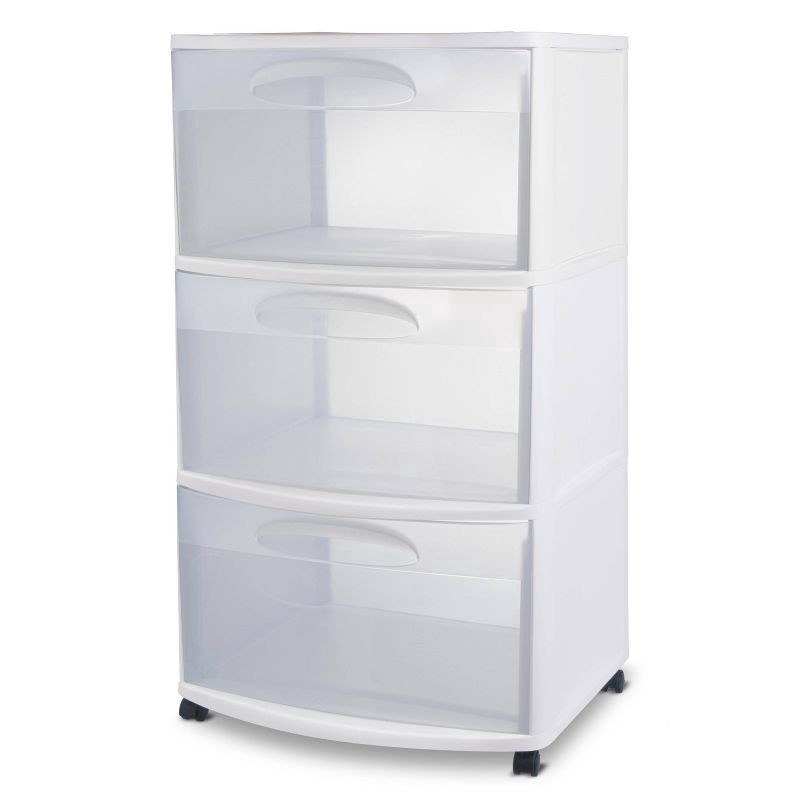 slide 1 of 5, Sterilite Three Drawer Wide Cart with Clear Drawers, 1 ct
