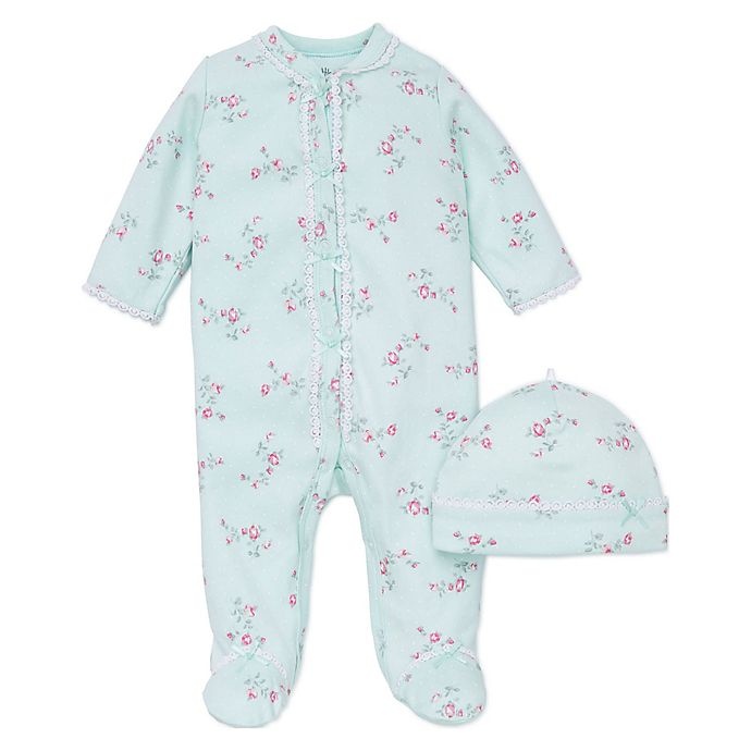 slide 1 of 1, Little Me Preemie Aqua Flower Footie and Hat Set - Pink, 2 ct