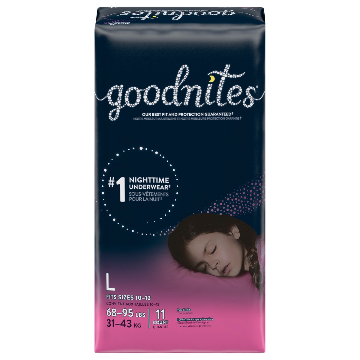 Goodnites Girls' Bedwetting Underwear L (68-95 lbs), 11 ct