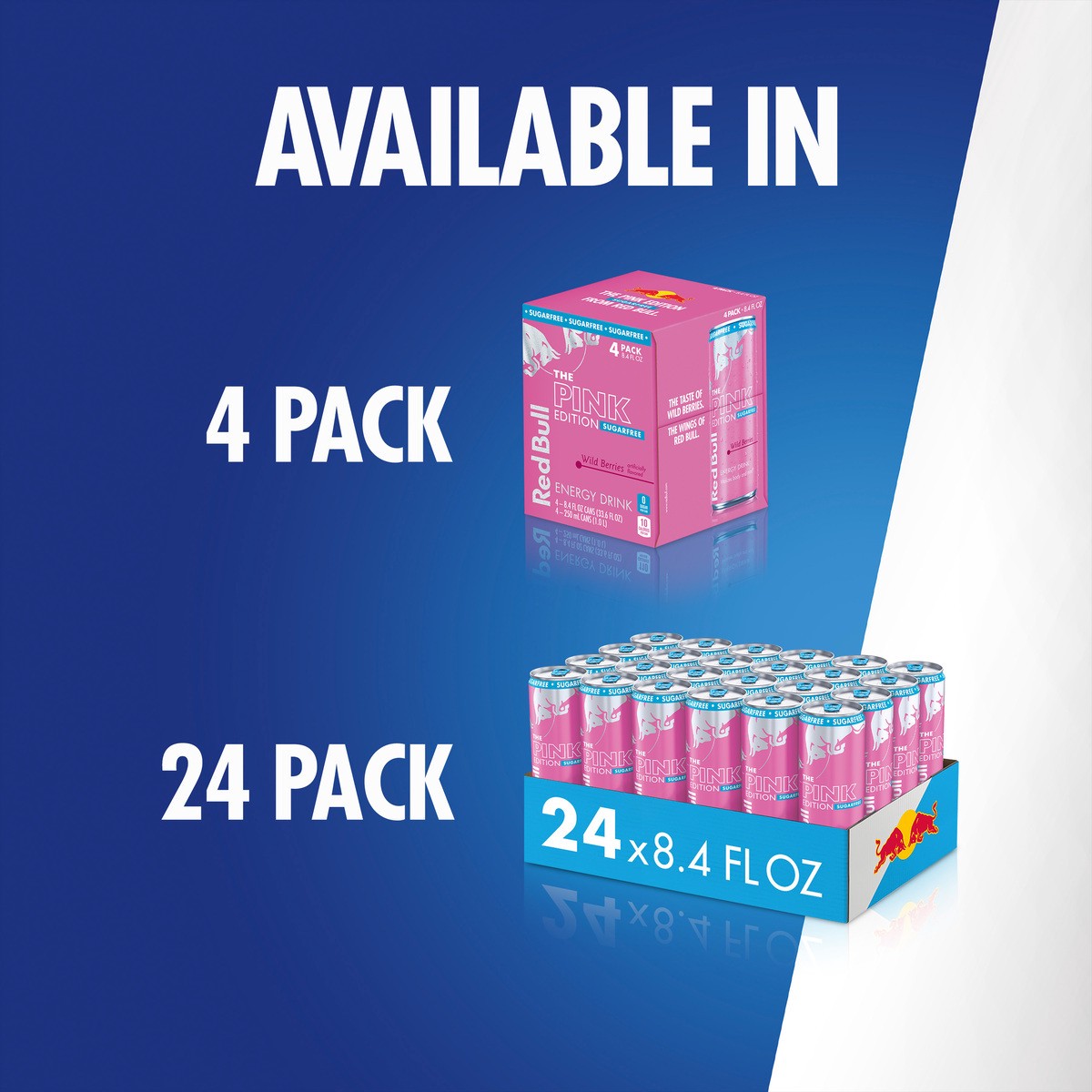 slide 4 of 9, Red Bull Pink Edition Sugar Free Energy Drink, Wild Berries, 8.4 fl. oz., Pack of 4 cans, with 80mg Caffeine, Taurine & B Vitamins, 4 pk