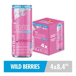 Red Bull Pink Edition Sugar Free Energy Drink, Wild Berries, 8.4 fl. oz., Pack of 4 cans, with 80mg Caffeine, Taurine & B Vitamins