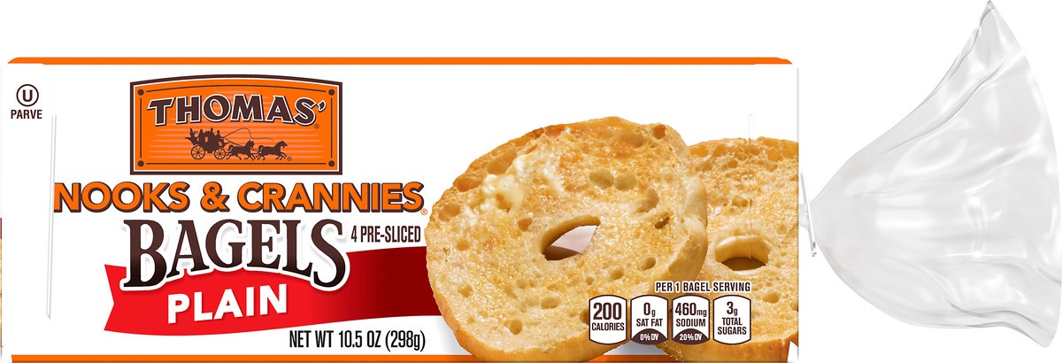 slide 7 of 7, Thomas' Nook & Crannies Bagels Plain 4 Ct 10.5 Oz, 10.5 oz