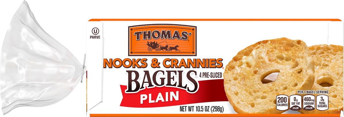 slide 4 of 7, Thomas' Nook & Crannies Bagels Plain 4 Ct 10.5 Oz, 10.5 oz