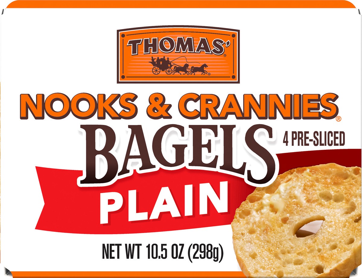 slide 3 of 7, Thomas' Nook & Crannies Bagels Plain 4 Ct 10.5 Oz, 10.5 oz