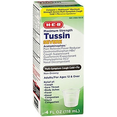 slide 1 of 1, H-E-B Maximum Strength Tussin Severe, 4 oz