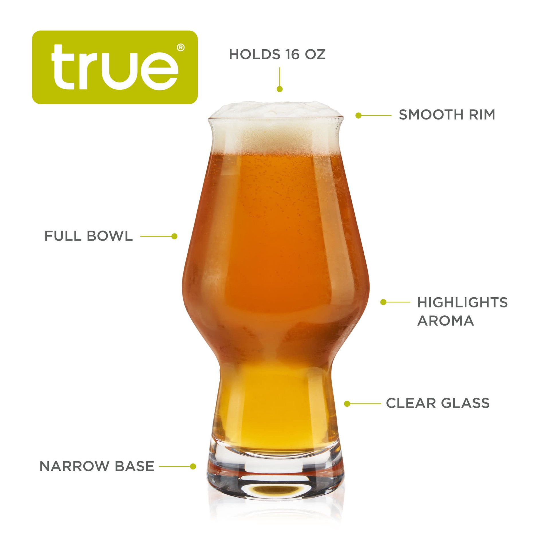 slide 3 of 5, TRUE 16 Ounce IPA Beer Glasses 4 ea, 4 ct