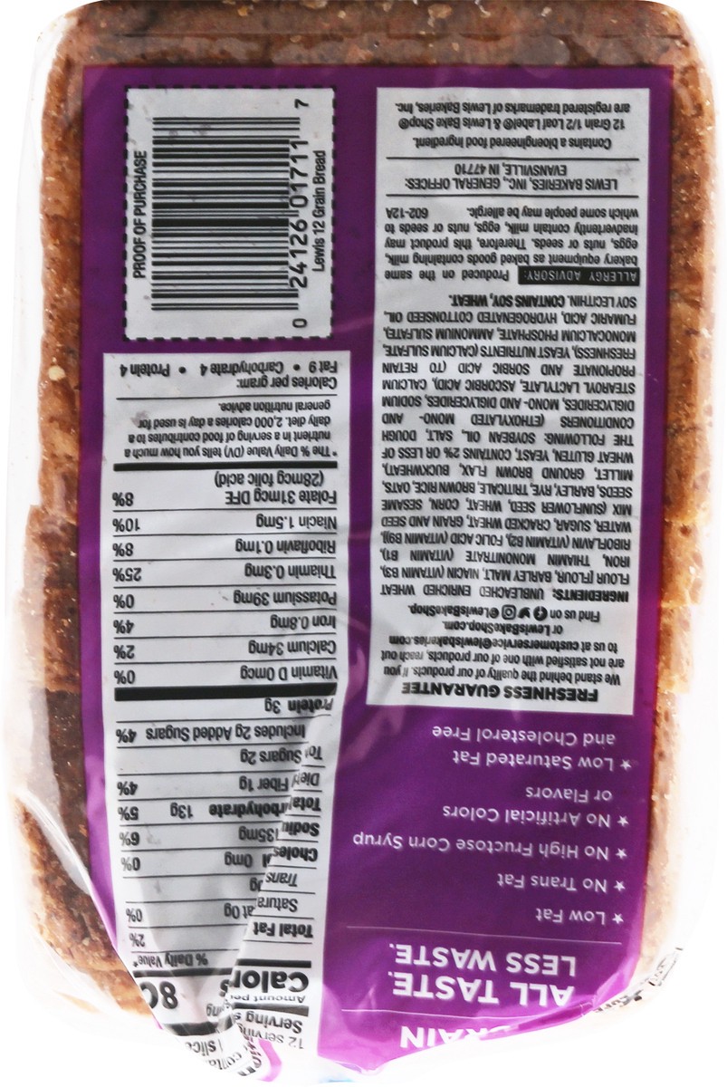 slide 9 of 9, Lewis Bakeries 12 Grain Half Loaf Bread, 1/2 Loaf, 12 oz, 12 oz