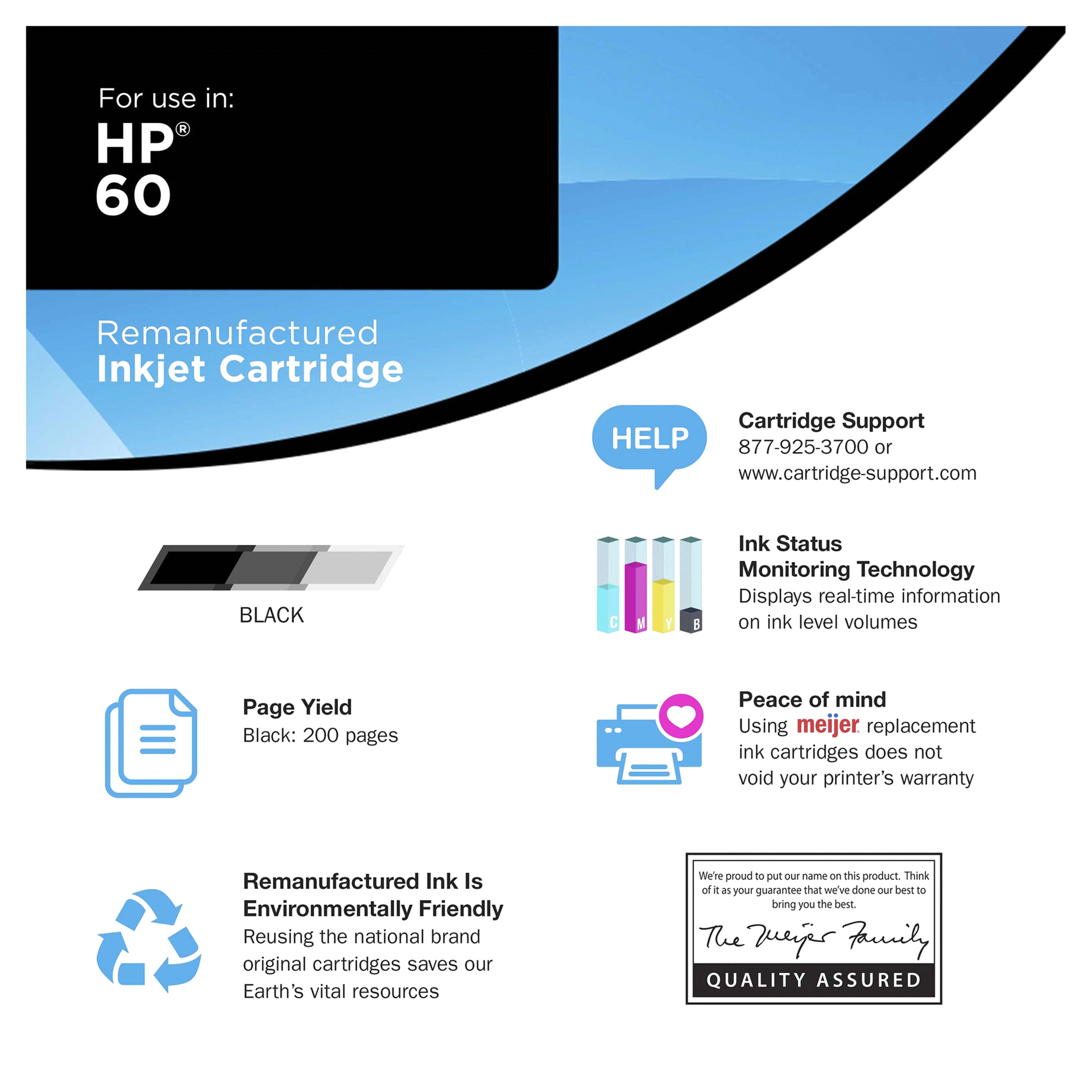 slide 13 of 13, Meijer Brand Remanufactured Ink Cartridge, replacement for HP 60 Ink Black, STANDARD  