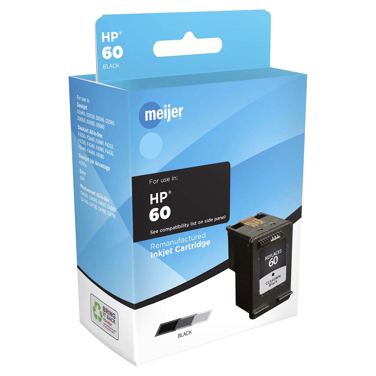 slide 1 of 13, Meijer Brand Remanufactured Ink Cartridge, replacement for HP 60 Ink Black, STANDARD  