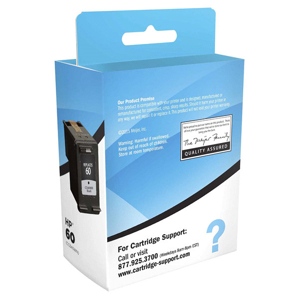 slide 8 of 13, Meijer Brand Remanufactured Ink Cartridge, replacement for HP 60 Ink Black, STANDARD  