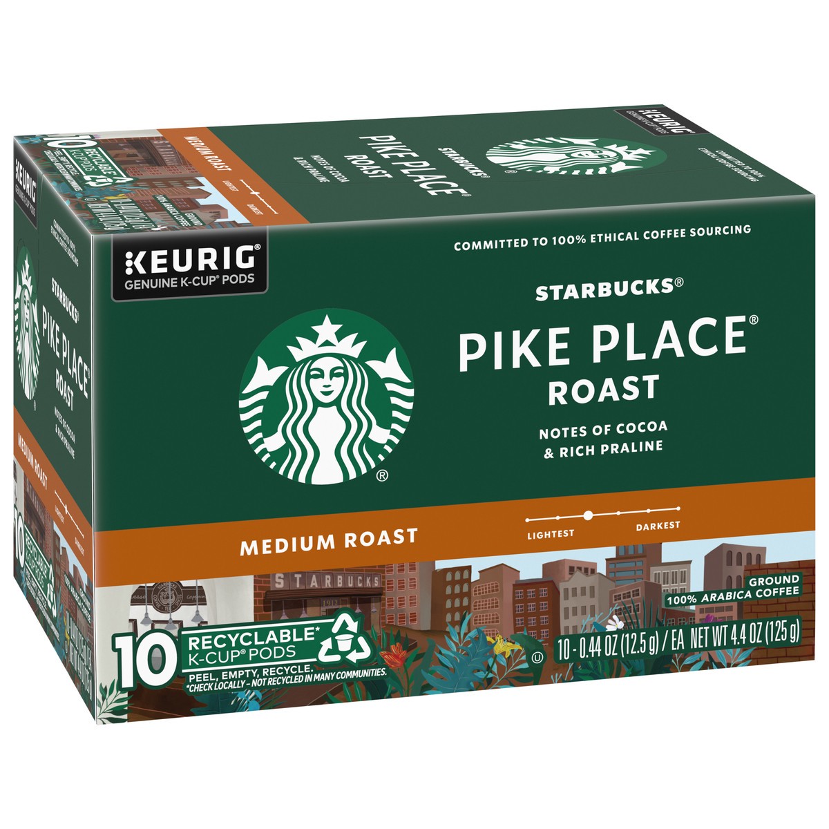 slide 6 of 9, Starbucks K-Cup Pods Medium Ground 100% Arabica Pike Place Roast Coffee 10 - 0.44 oz Pods, 10 ct
