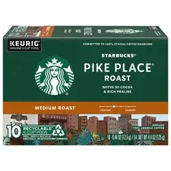 Starbucks K-Cup Coffee Pods, Medium Roast Coffee, Pike Place Roast For Keurig Coffee Makers, 100% Arabica, 1 Box - 10 ct
