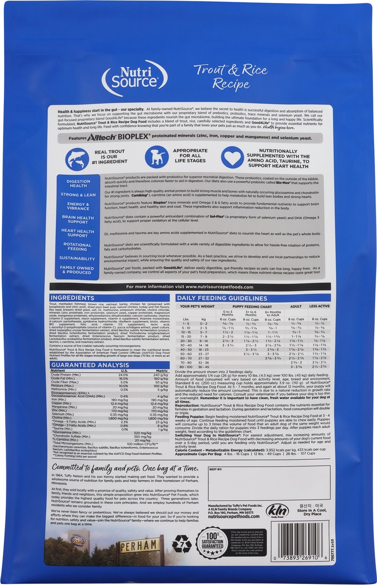 slide 10 of 15, NutriSource For All Life Stages Trout & Rice Recipe Dog Food 26 lb, 26 lb