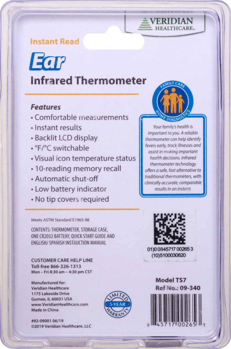 slide 3 of 11, Veridian Healthcare Instant Read Ear Infrared Thermometer 1 ea, 1 ct