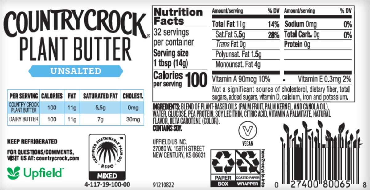 slide 8 of 11, Country Crock Homestyle Dairy Free Butter Unsalted Sticks, 16 oz, 4-pack, 4 ct