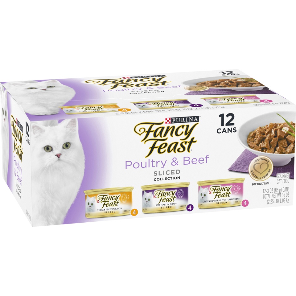 slide 2 of 9, Purina Fancy Feast Poultry & Beef Feast Variety Sliced Gourmet Cat Food - 12 CT, 12 ct; 3 oz