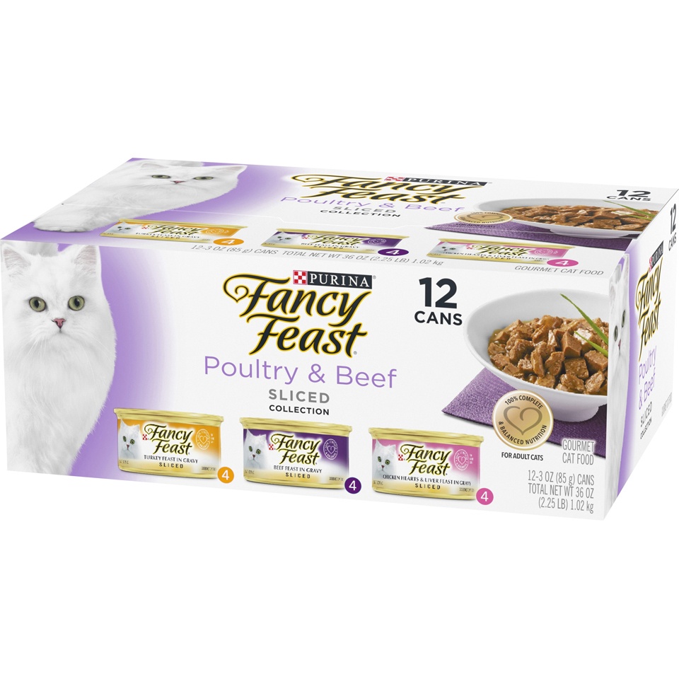 slide 3 of 9, Purina Fancy Feast Poultry & Beef Feast Variety Sliced Gourmet Cat Food - 12 CT, 12 ct; 3 oz