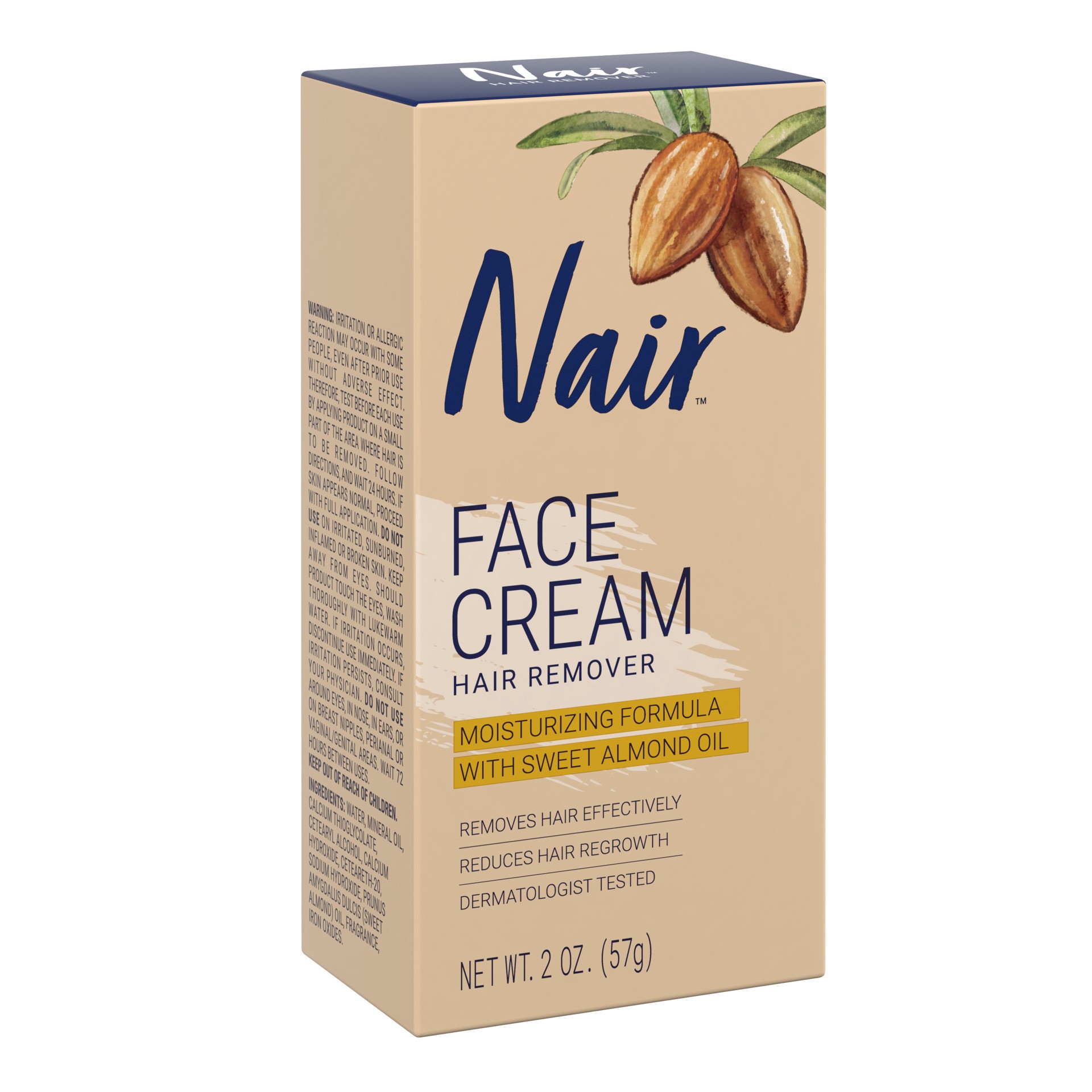 slide 3 of 3, Nair Moisturizing Facial Hair Removal Cream, Sweet Almond Oil, - 2.0 oz, 2 oz