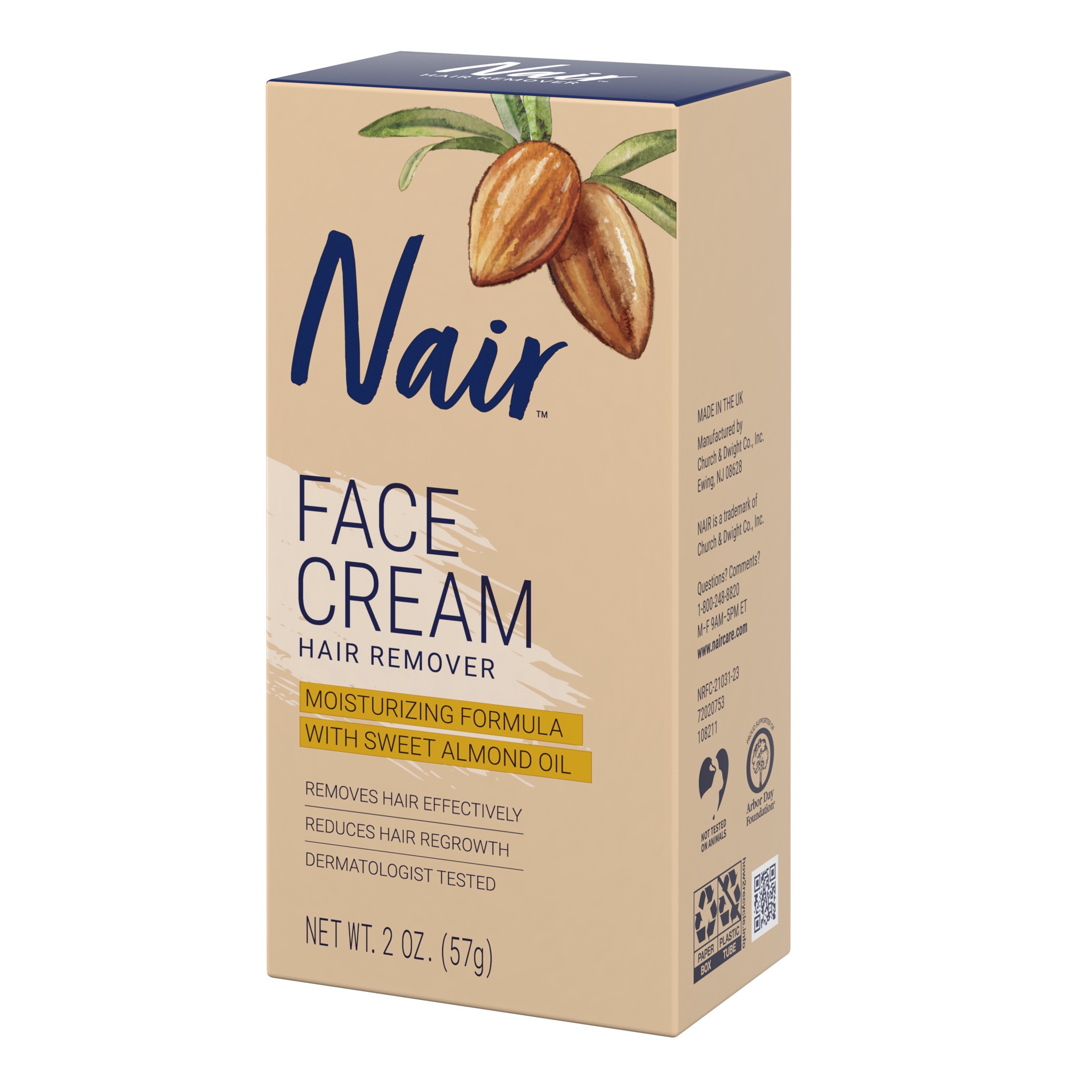 slide 2 of 3, Nair Moisturizing Facial Hair Removal Cream, Sweet Almond Oil, - 2.0 oz, 2 oz