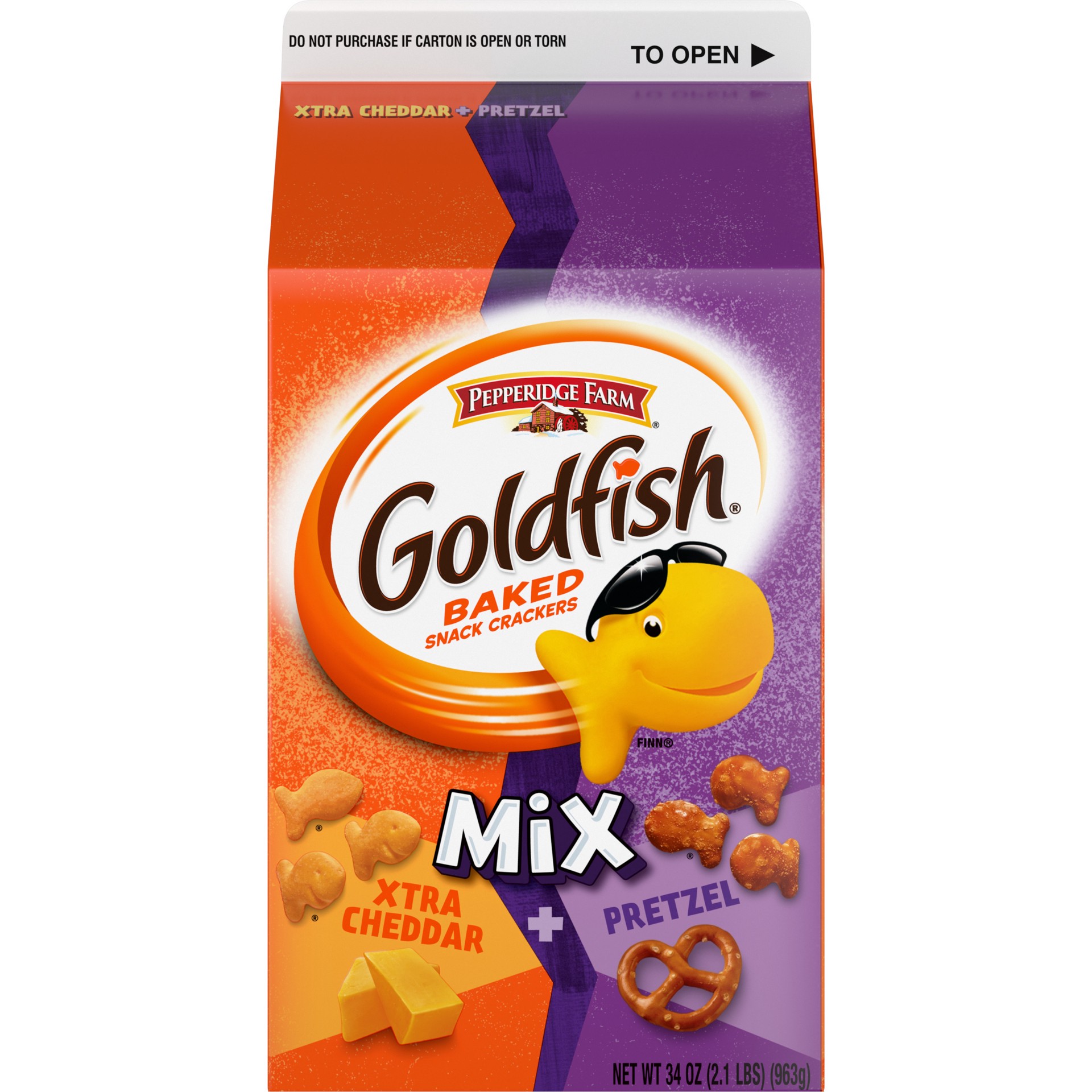 slide 4 of 5, Pepperidge Farm Goldfish Mix with Flavor Blasted Xtra Cheddar and Pretzel Crackers, Snack Crackers, 34 oz carton, 34 oz