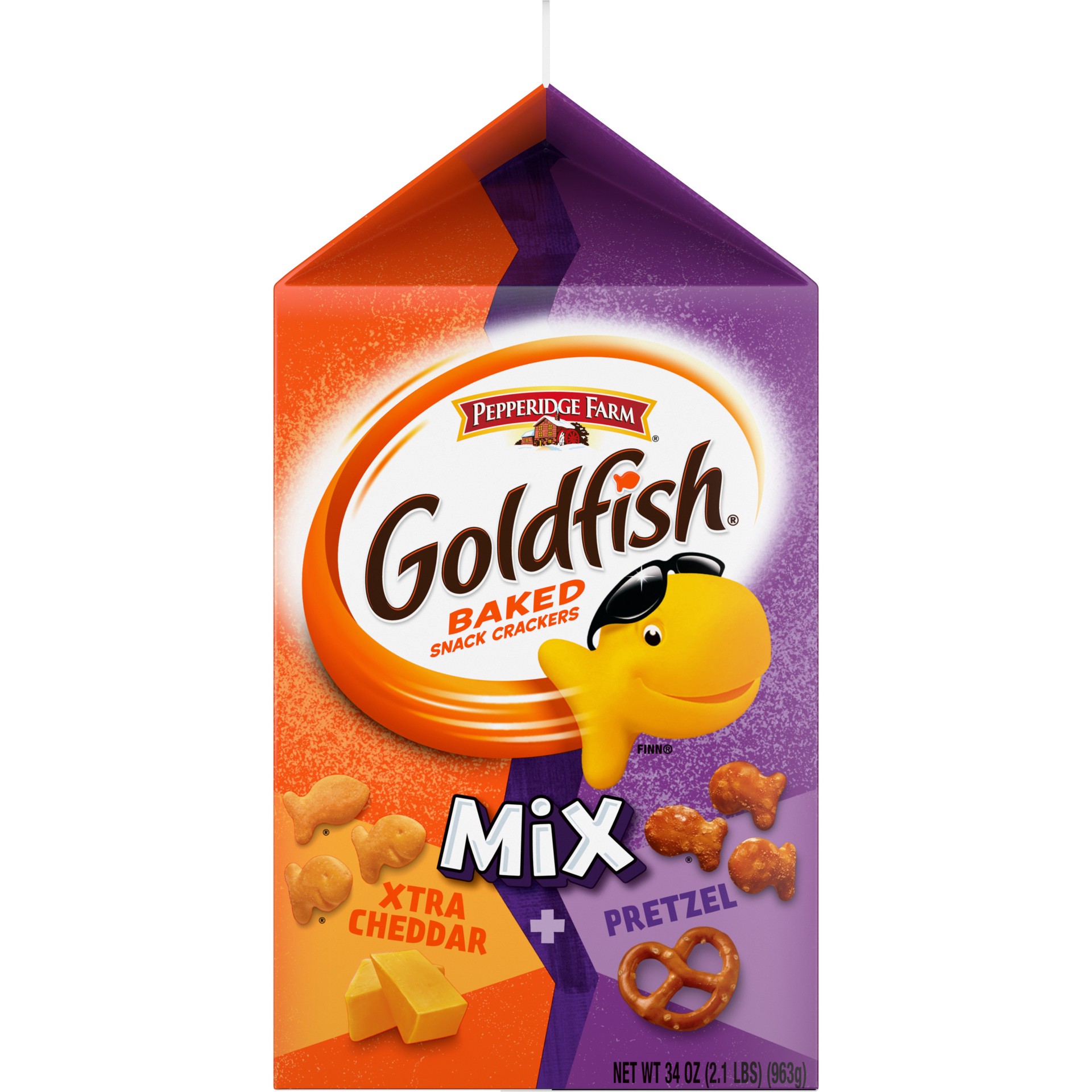 slide 5 of 5, Pepperidge Farm Goldfish Mix with Flavor Blasted Xtra Cheddar and Pretzel Crackers, Snack Crackers, 34 oz carton, 34 oz