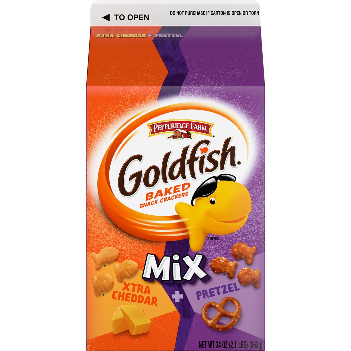 slide 1 of 5, Pepperidge Farm Goldfish Mix with Flavor Blasted Xtra Cheddar and Pretzel Crackers, Snack Crackers, 34 oz carton, 34 oz