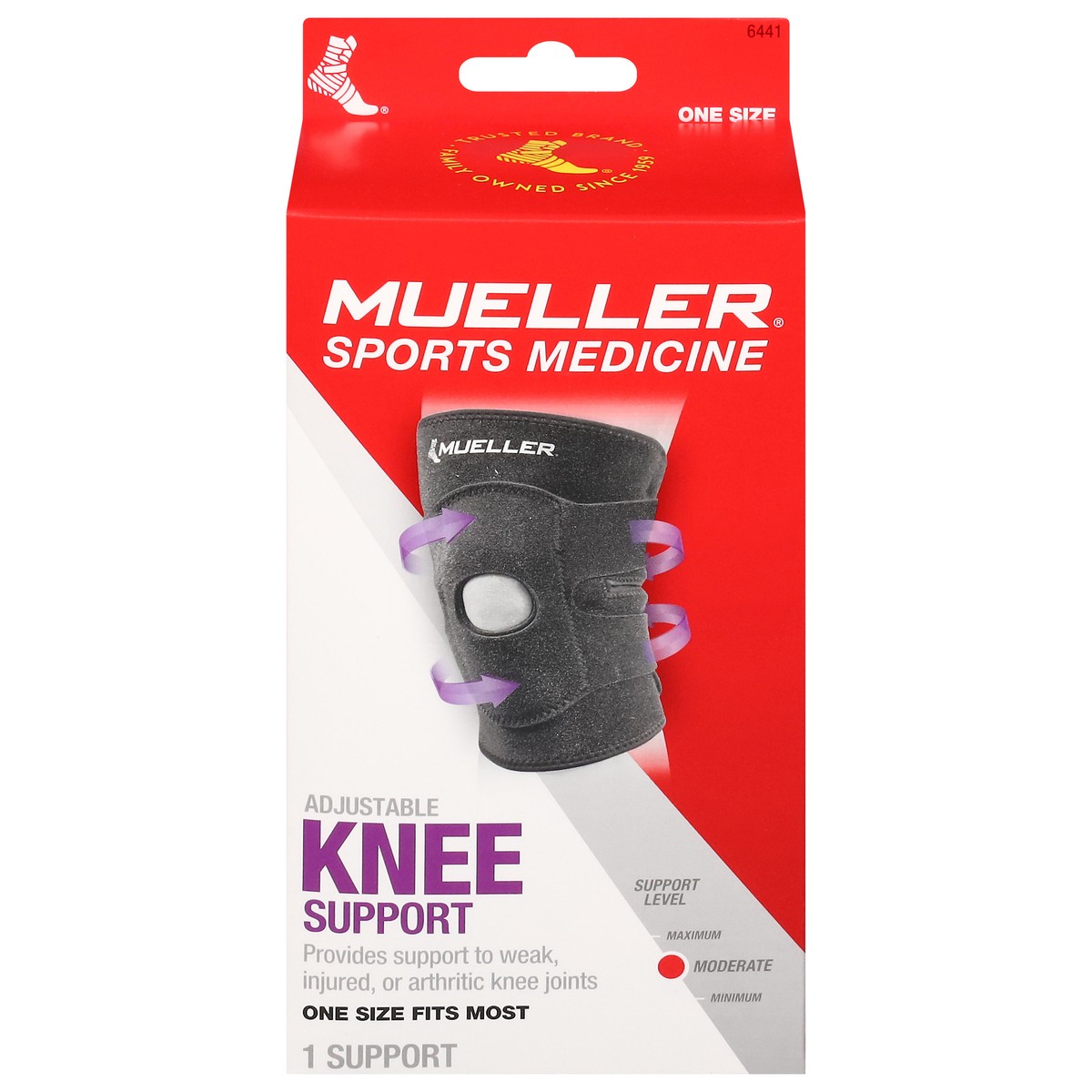 slide 6 of 11, Mueller Adjustable Knee Support One Size 1 ea, 1 ct