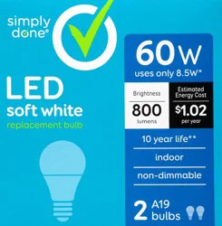 Simply Done 8.5 Watts Soft White LED Light Bulbs - 2 ea