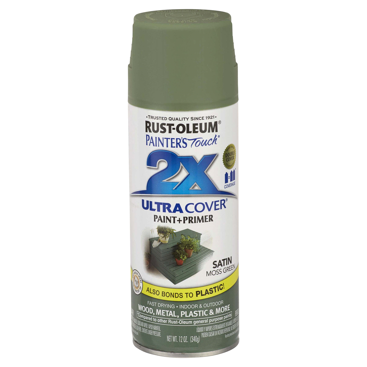 slide 1 of 1, Rust-Oleum Painters Touch 2X Ultra Cover Spray Paint - 249071, Satin Moss Green, 12 oz