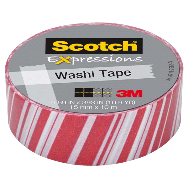 slide 1 of 1, Scotch Expressions Washi Tape, Candy Stripe, 0.59 in x 393 in 