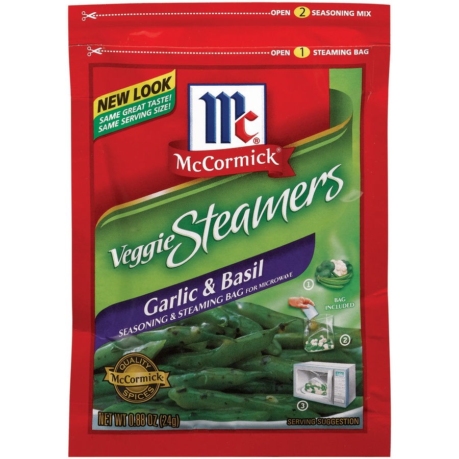 slide 1 of 1, McCormick Veggie Steamers Garlic & Basil Seasoning & Steaming Bag, 0.88 oz