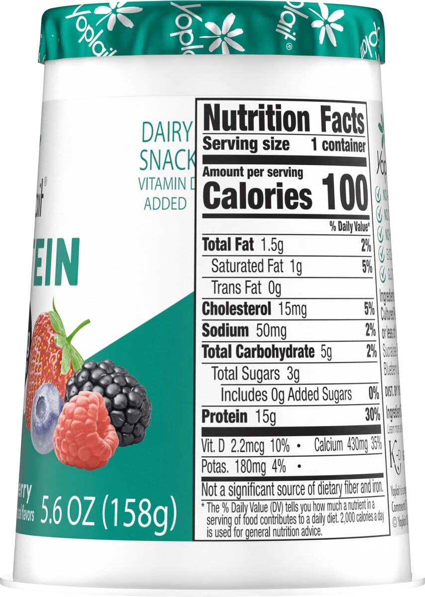 slide 10 of 12, Yoplait Protein Yogurt Cultured Dairy Snack Cup, Mixed Berry Flavored, Gluten Free Protein Snacks, 5.6 oz, 5.6 oz